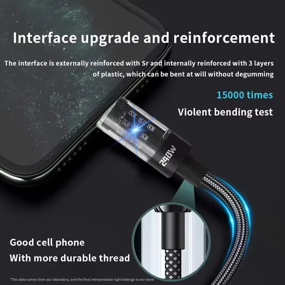 240W Nylon USB-C Cable with LED Display