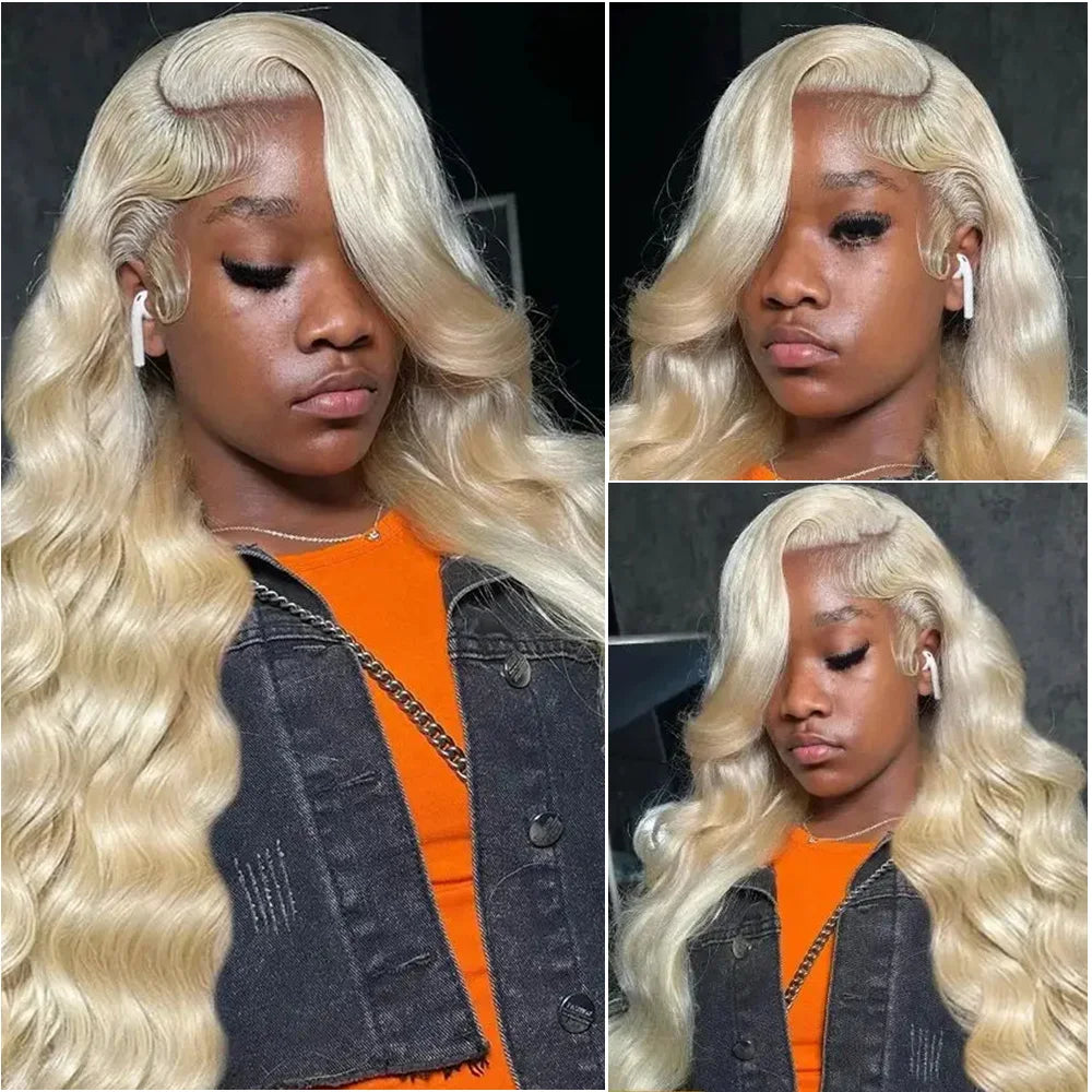 613 Blonde Body Wave Echthaarperücke mit HD-Spitze