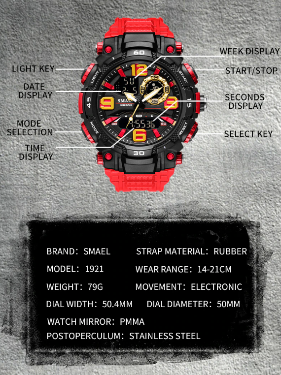 Men's 5ATM Digital-Analog Sports Watch