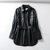 Women's High-Waist Lace-Up Faux Leather Coat
