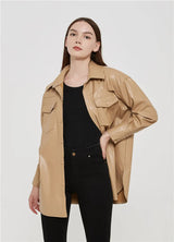 Women's High-Waist Lace-Up Faux Leather Coat