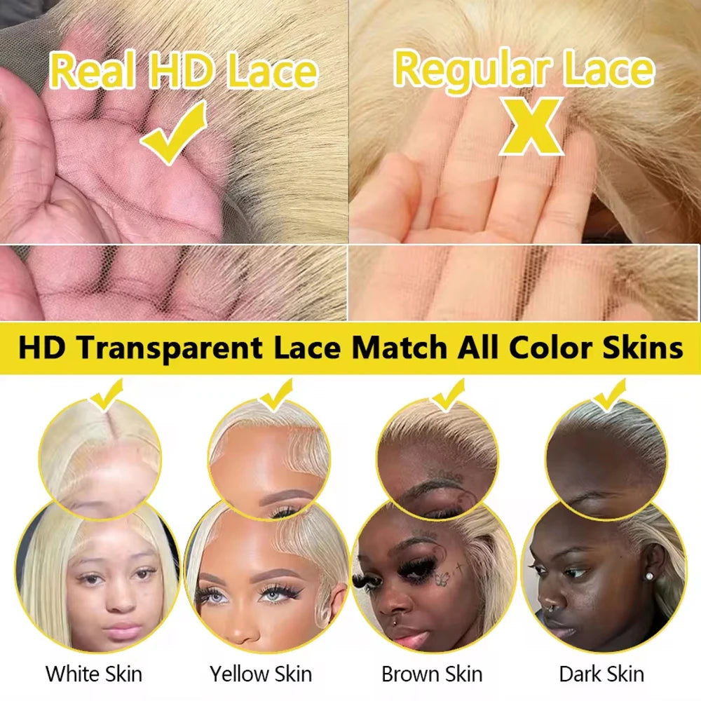 613 Blonde Body Wave Echthaarperücke mit HD-Spitze