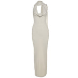 Backless Slim-fit Solid Color Sheath Dress