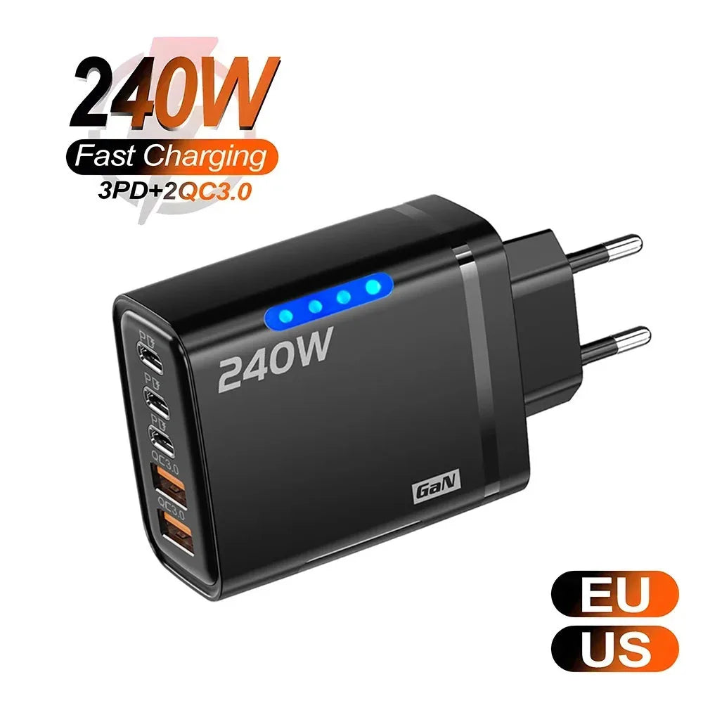240W 5-in-1 GaN USB-C Wandladegerät