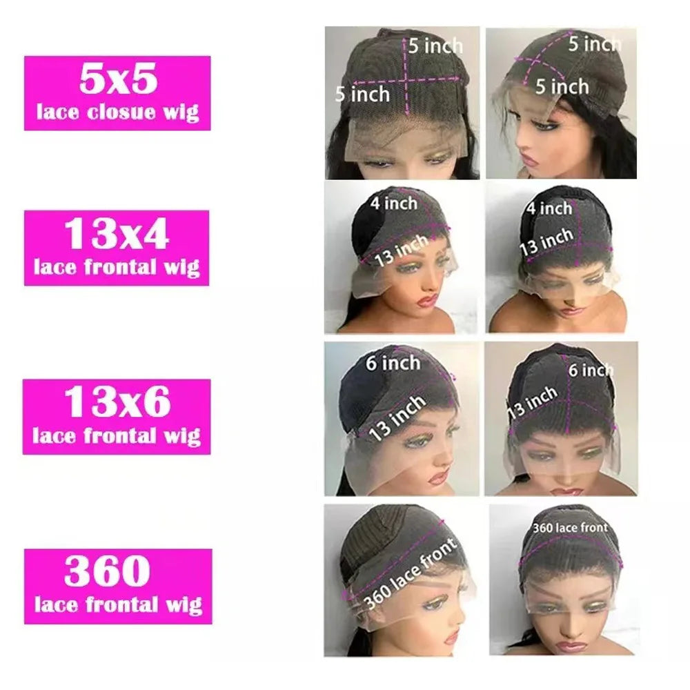 Peluca de cabello humano HD con encaje y ondas cuerpo de 40 pulgadas