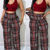 Slim Fit Khaki Plaid Trousers