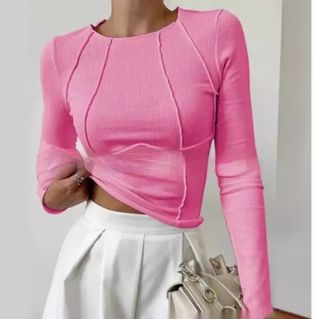 Women's Slim-Fit Ribbed Long-Sleeve Top