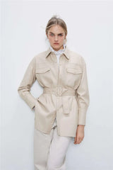 Women's High-Waist Lace-Up Faux Leather Coat