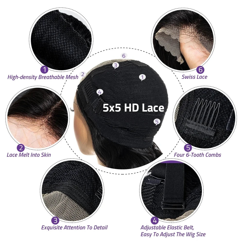Peluca de cabello humano HD con encaje y ondas cuerpo de 40 pulgadas