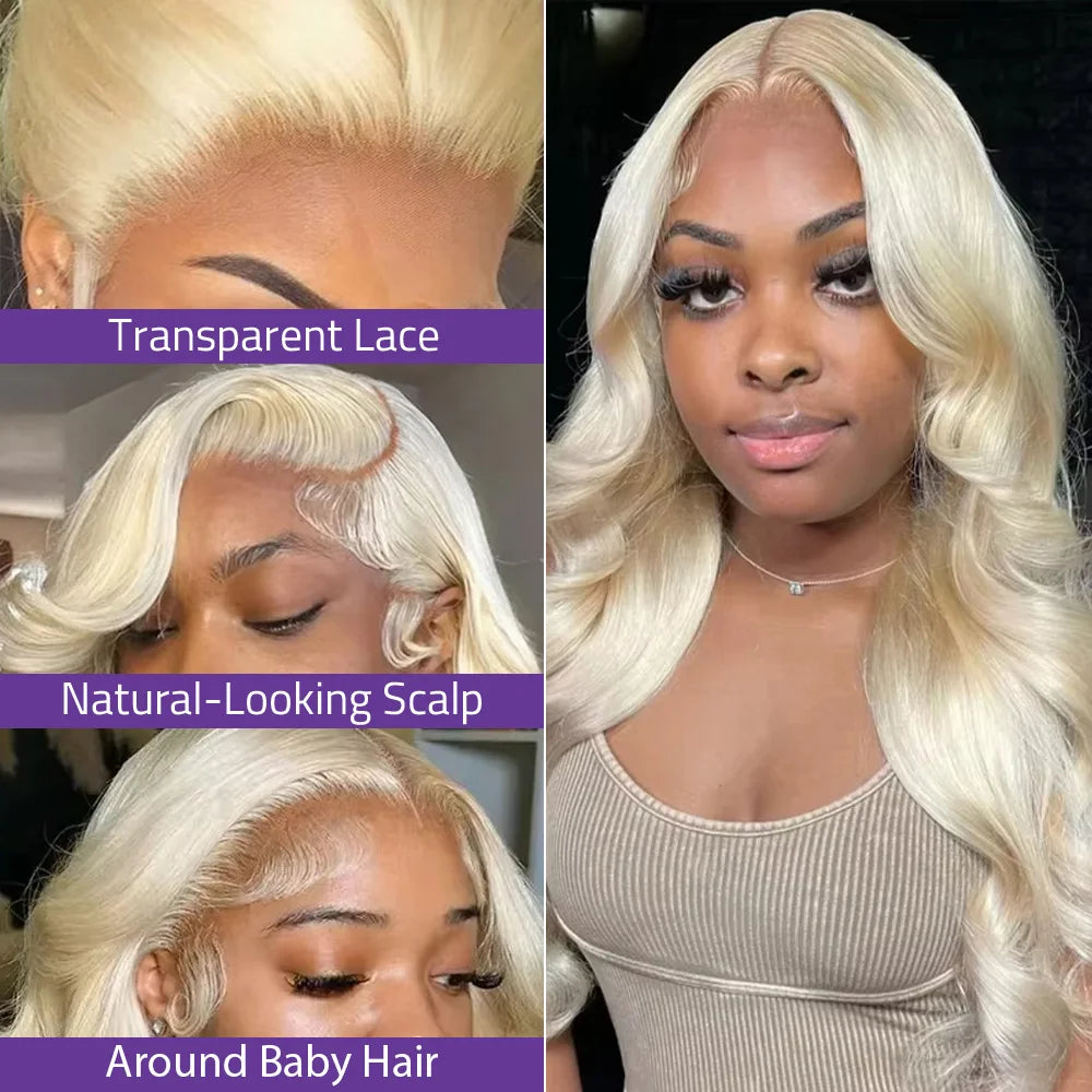 613 Blonde Body Wave Echthaarperücke mit HD-Spitze