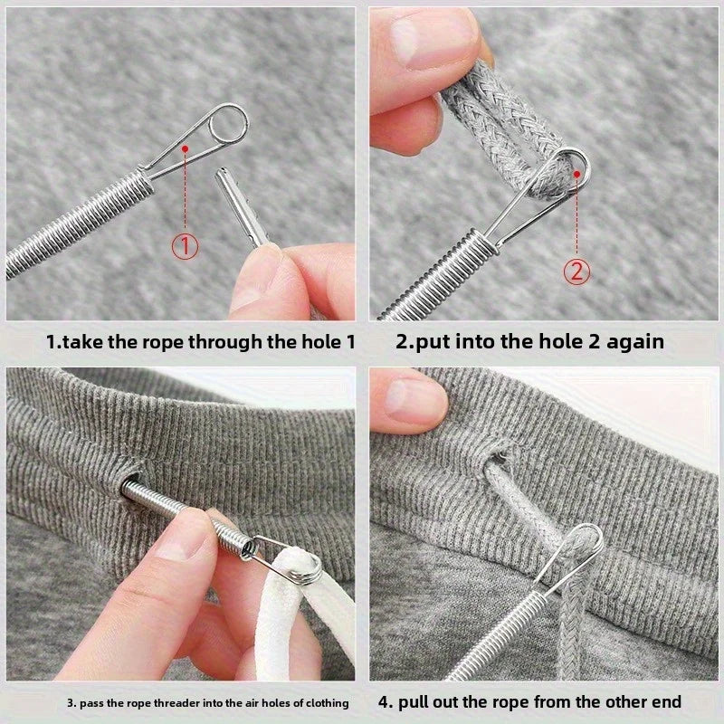 Herramienta flexible de clip con resorte para enhebrar cordones
