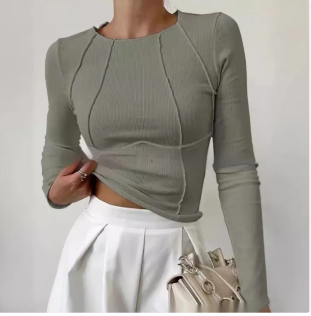 Women's Slim-Fit Ribbed Long-Sleeve Top