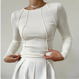 Women's Slim-Fit Ribbed Long-Sleeve Top