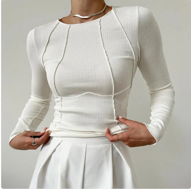 Women's Slim-Fit Ribbed Long-Sleeve Top