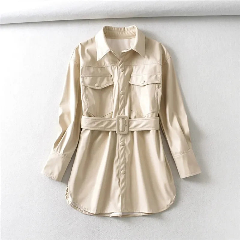 Women's High-Waist Lace-Up Faux Leather Coat