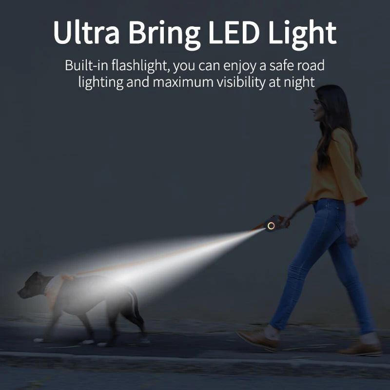 ROJECO 5M LED ausziehbare Hundeleine – Leuchtende Laufleine für Hunde & Welpen